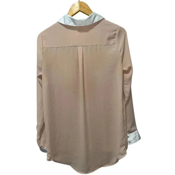 Free People Women's Small Blush White Sheer Long Sleeve Button Up Blouse Formal - Picture 2 of 7